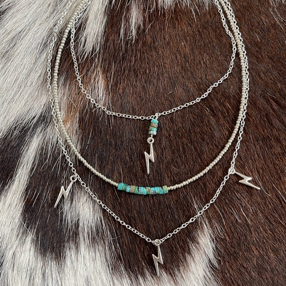 The Thunder Rolls | Chain Necklace W Lightning Bolt and Turquoise - Picture 2 of 3